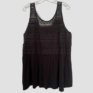 Lane Bryant Woman Black Flared Swing Top Size 2X 18 20 Rayon Lace Detail